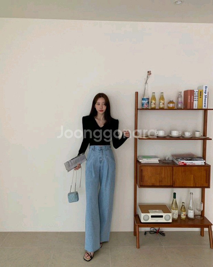 레브시티 핀턱 와이드 데님 팬츠 청바지--3