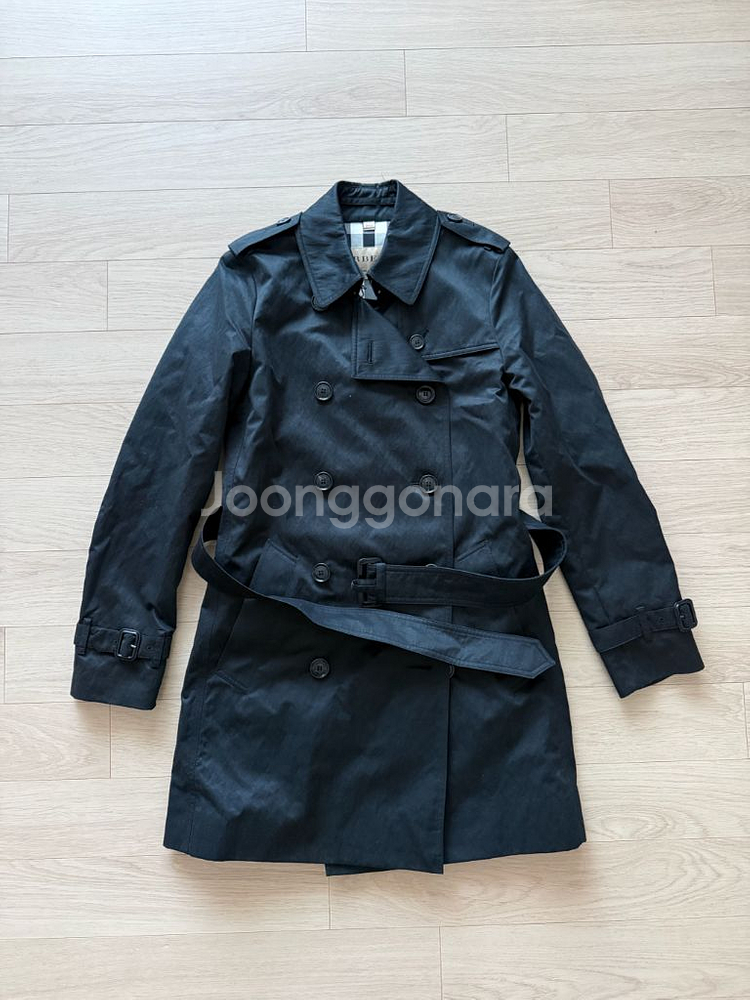 버버리 히본 미드 코튼 트렌치 코트 블랙--0