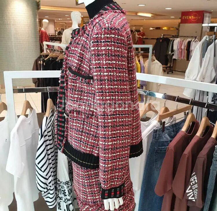 보브 vov 코코 체크 트위드 자켓 치마 세트--2