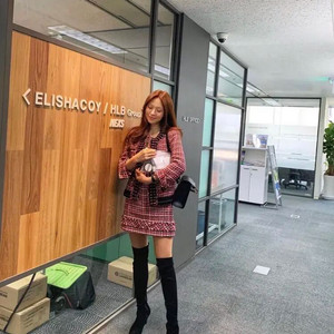 보브 vov 코코 체크 트위드 자켓 치마 세트