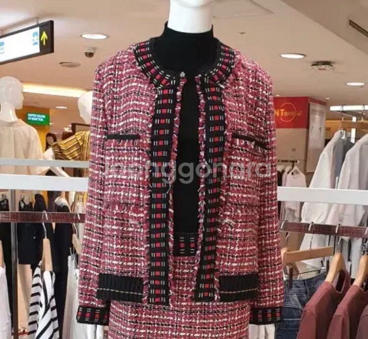 보브 vov 코코 체크 트위드 자켓 치마 세트--1