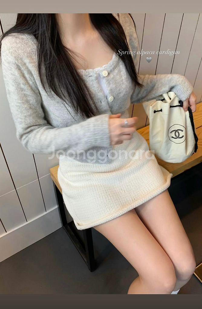 베르니 마켓 스프링 알파카 가디건 그레이--0