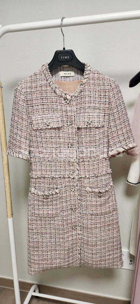 마인 핑크 트위드 원피스--0