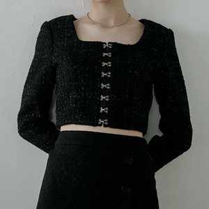 리맨티스트 트위드 후크 탑_블랙