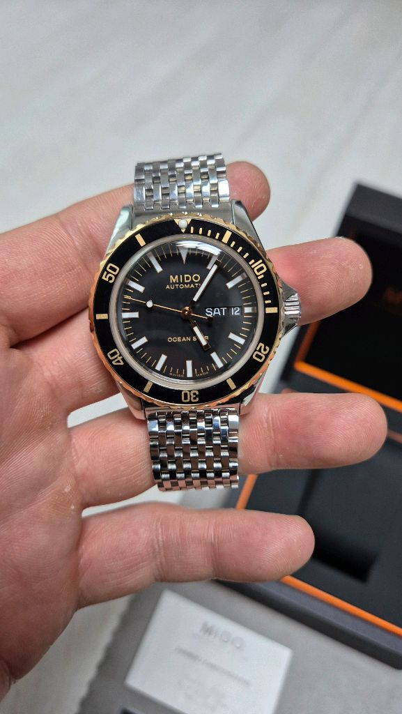 (네고가능)미도 오션스타 트리뷰트 로즈골드 콤비 다이버시계--3