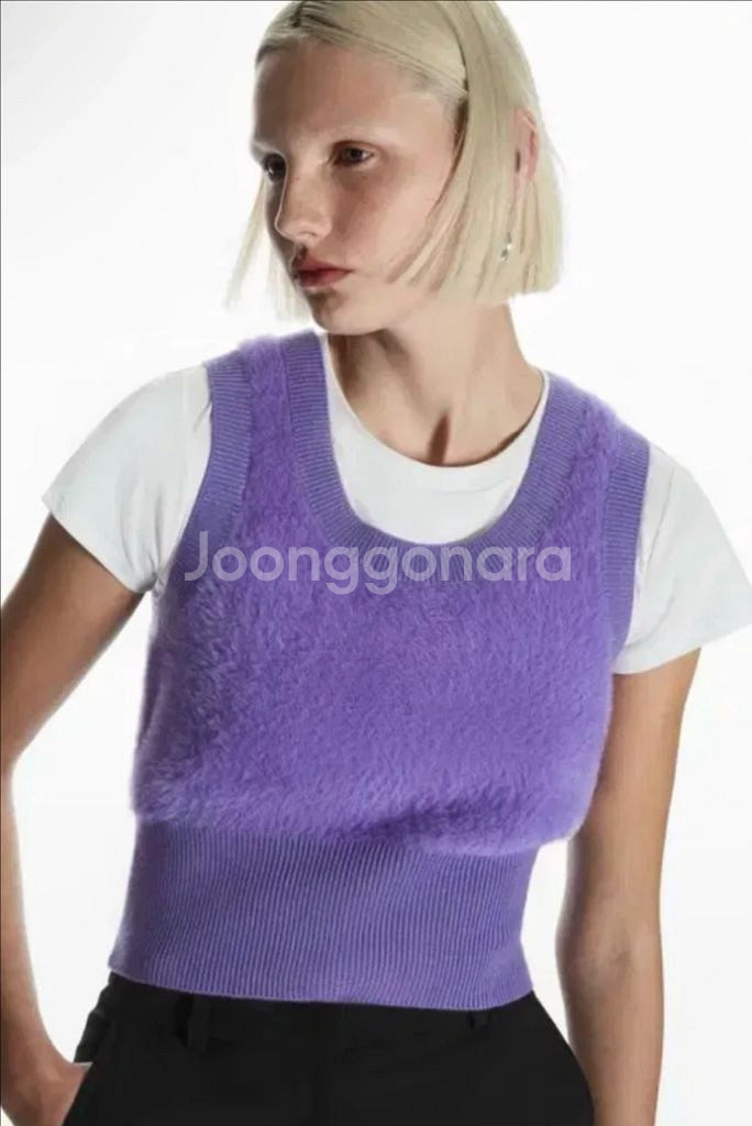 COS 퍼플 울 스쿱넥 모헤어 베스트 니트 조끼--0