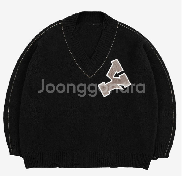 남자 오버사이즈 울 브이넥니트 블랙free--0