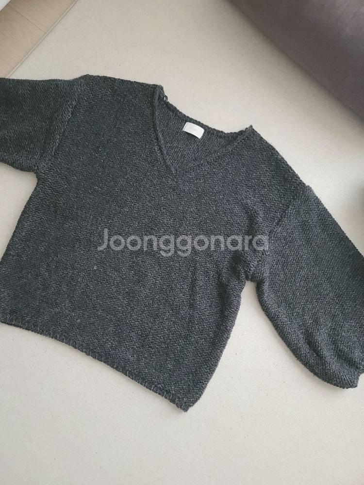 츄니토리 오버핏 루즈핏 겨울 브이넥 니트 스웨터 차콜--0