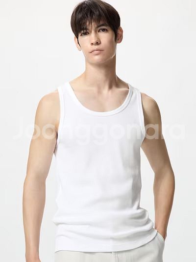 유니클로 드라이컬러 리브 탱크탑 러닝 화이트 XL 3장--0