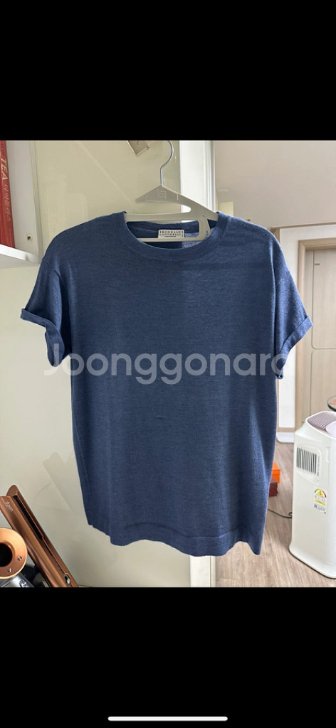 브루넬로 쿠치넬리 캐시미어 블렌드 티셔츠 블루--3