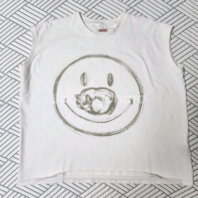 캐피탈 천축 민소매 티셔츠 1 / 스케치 스마일 캣--1