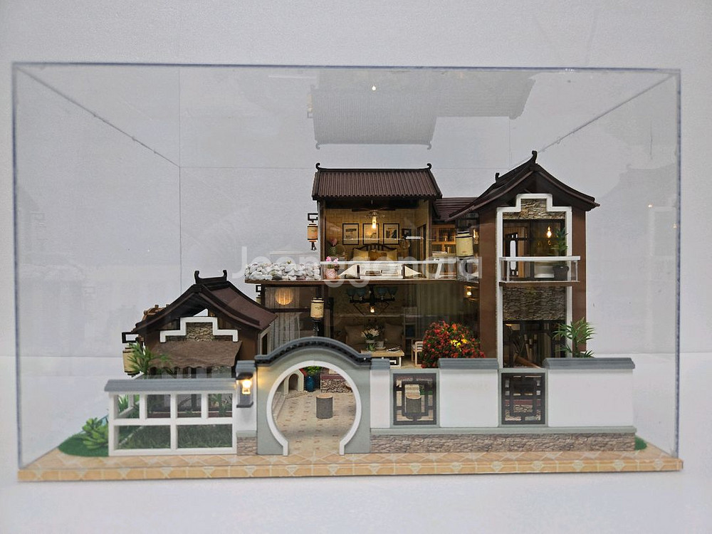 DIY 미니어처 편백나무 하우스 완성품--1