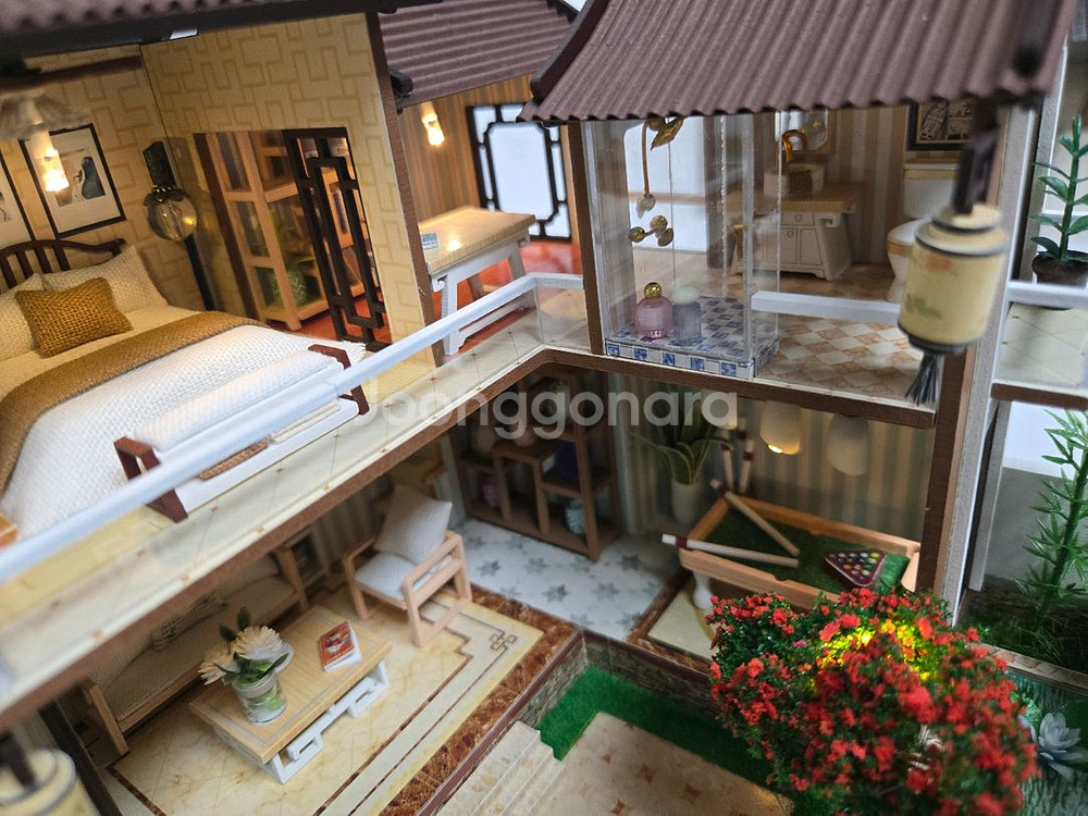 DIY 미니어처 편백나무 하우스 완성품--5