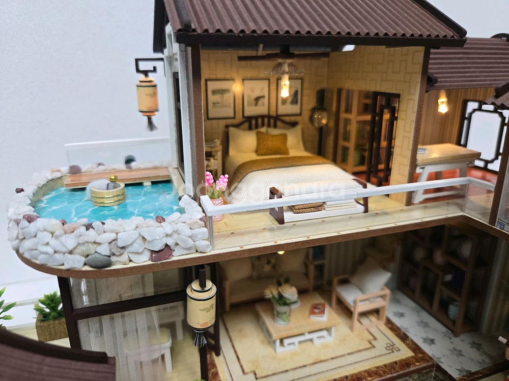 DIY 미니어처 편백나무 하우스 완성품--6