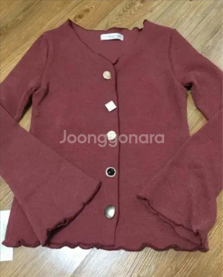 세컨에디션 말린장미/브릭색상 V넥 보석단추 골지가디건--1