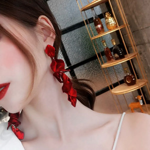 아크릴 장밋잎 레드플라워 꽃 드롭귀걸이 롱귀걸이