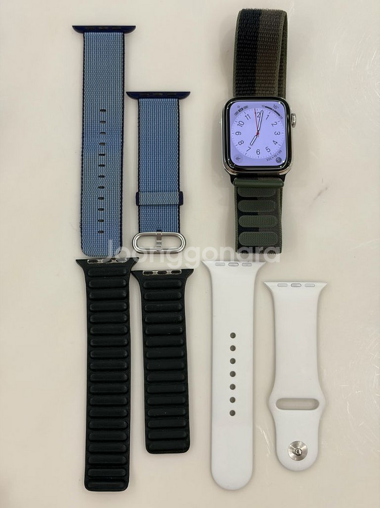애플워치5 스테인리스 실버 44mm + 정품스트랩 4개--0
