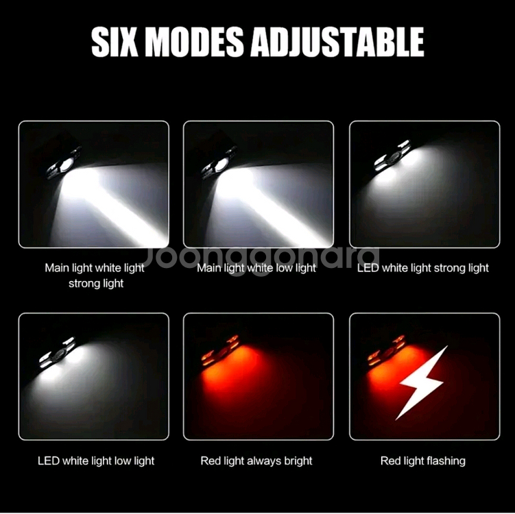 충전식LED 헤드라이트 6가지 조명 모드 COB 충전식--2