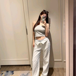 수입의류 aw 큐빅 자수 와이드 화이트 데님팬츠