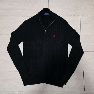 폴로 케이블 니트 코튼 풀 지퍼 스웨터 / 블랙 / S