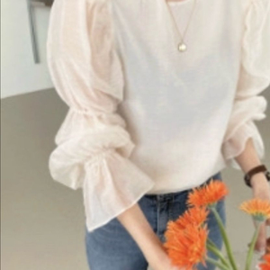 여신 리본 퍼프 블라우스