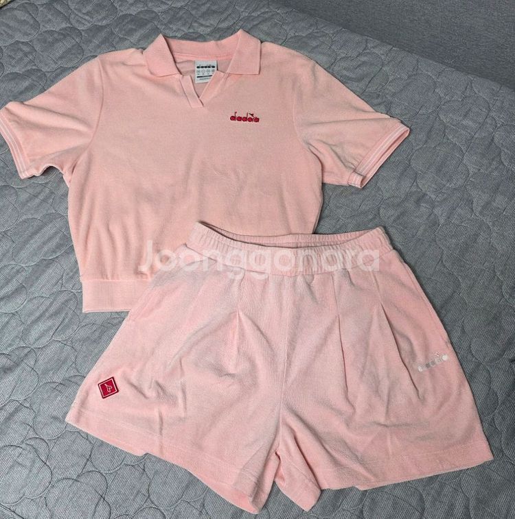 디아도라 카리나 테리 카라반팔 하프팬츠 핑크 세트--0