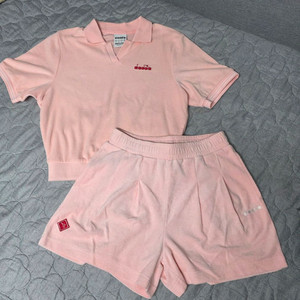 디아도라 카리나 테리 카라반팔 하프팬츠 핑크 세트