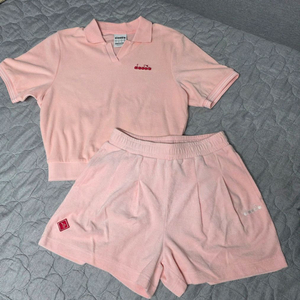 디아도라 카리나 테리 카라반팔 하프팬츠 핑크 세트