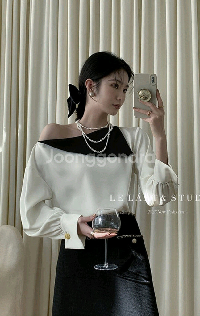 르라트 진저 배색 블라우스(아이,새상품)--0