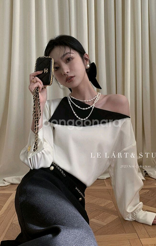 르라트 진저 배색 블라우스(아이,새상품)--2