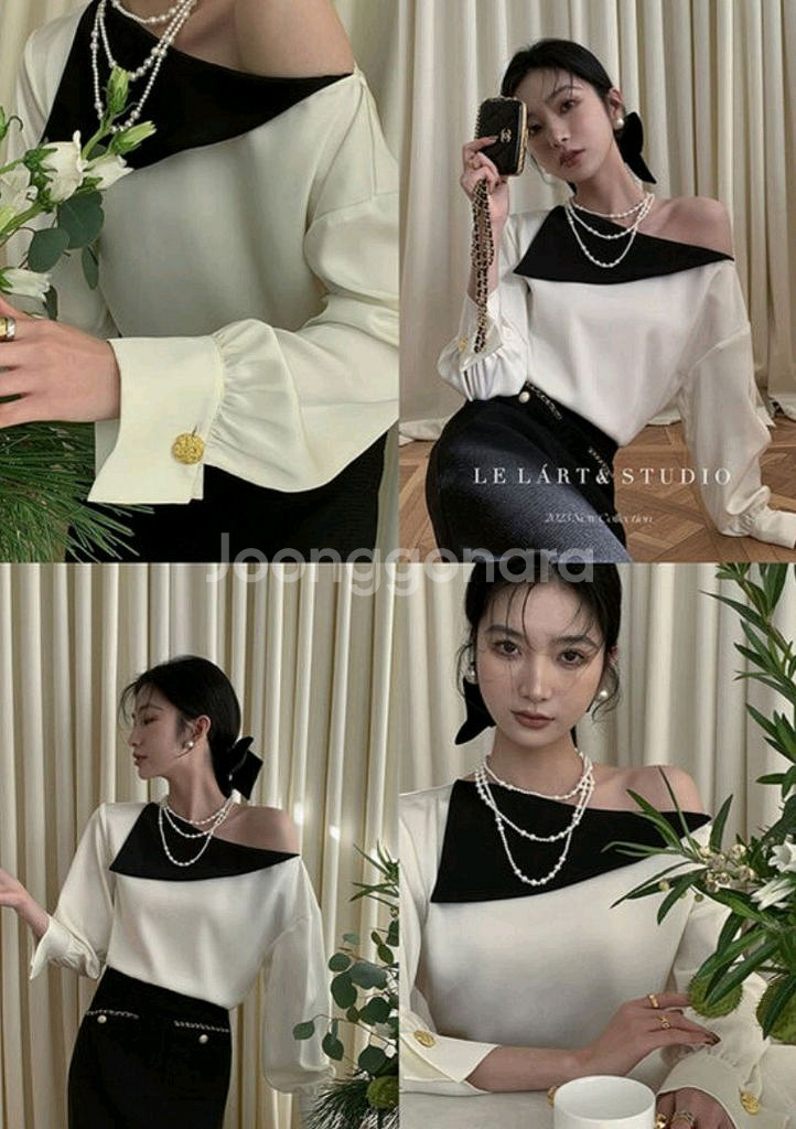 르라트 진저 배색 블라우스(아이,새상품)--5