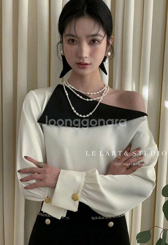 르라트 진저 배색 블라우스(아이,새상품)--3