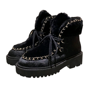 샤넬 블랙 퍼 송치 부츠