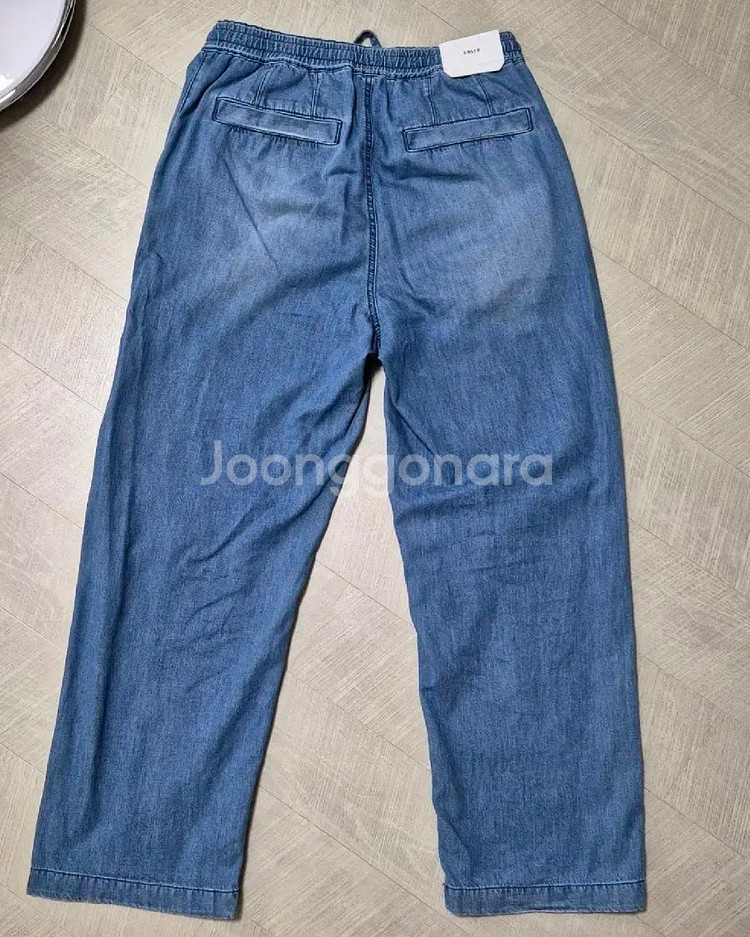 SS24 솔리드옴므 블루 와이드 밴딩 썸머데님팬츠--1