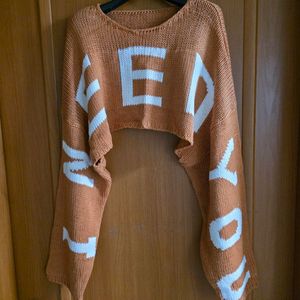 크롭식 롱소매 영문 니트