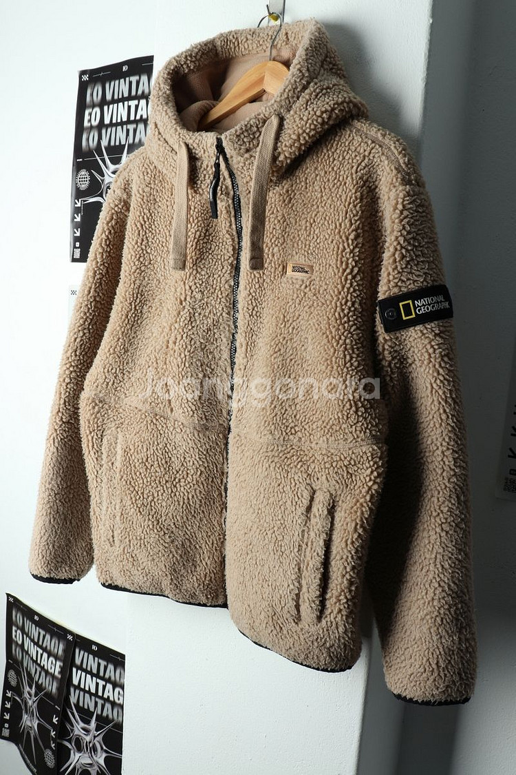 (L) 내셔널지오그래픽 후드집업 후리스 뽀글이 브라운--0