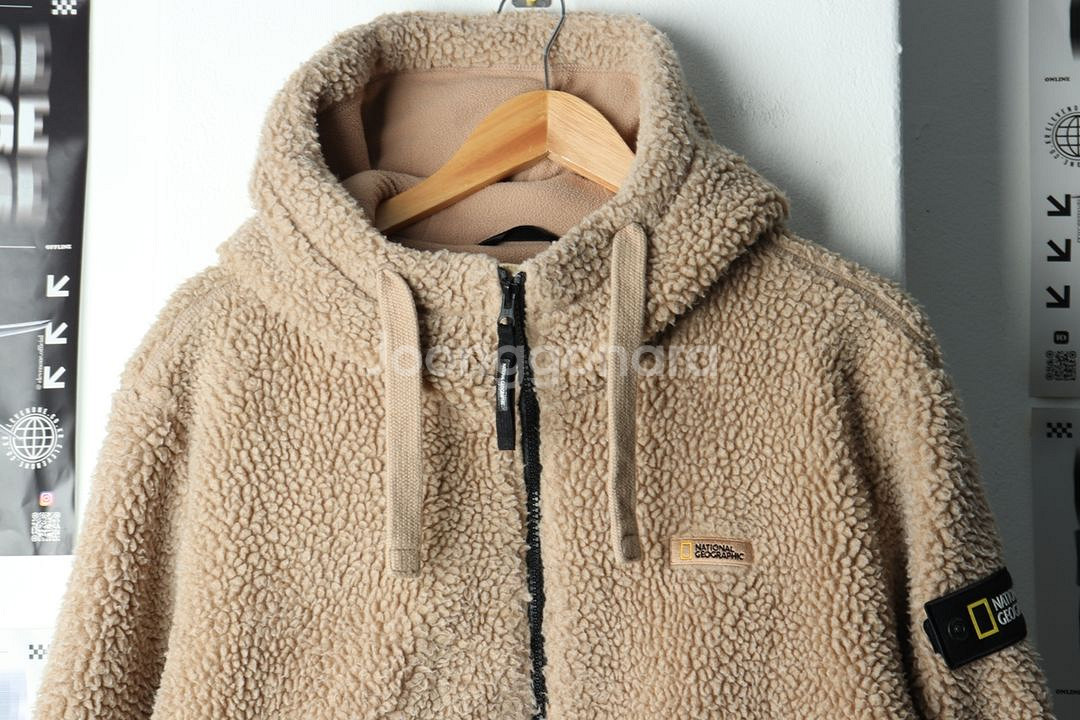 (L) 내셔널지오그래픽 후드집업 후리스 뽀글이 브라운--2