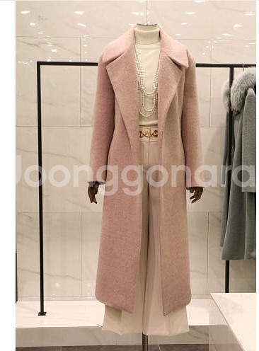 모조에스핀 핑크 벨티드 라마 울 코트 55 사이즈 정품--2