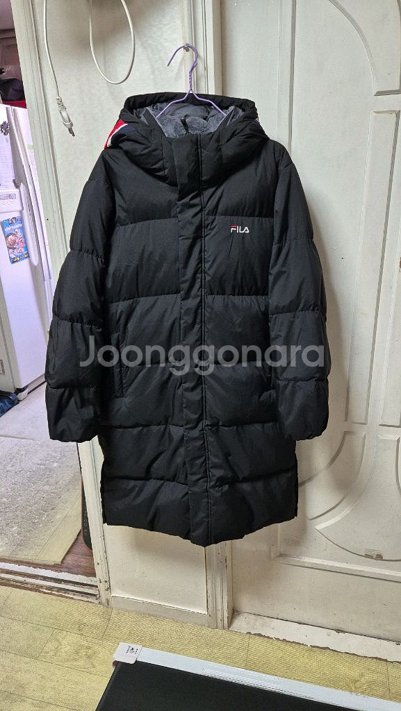 휠라키즈 블랙 다운 롱패딩 155사이즈--0