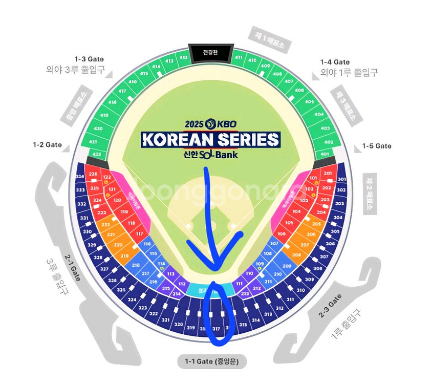 한국시리즈 1차전 LG 한화 3층 네이비중앙지정석 단석--0