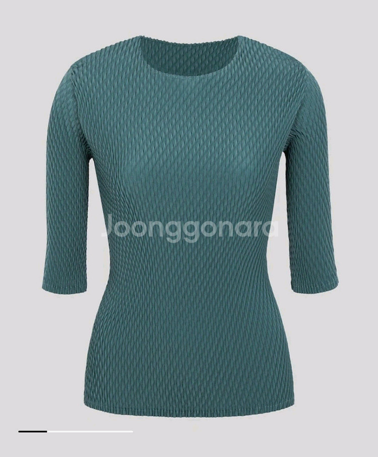 이세이미야케 탑 롬버스 플리츠 탑 블라우스 블루 그린--0