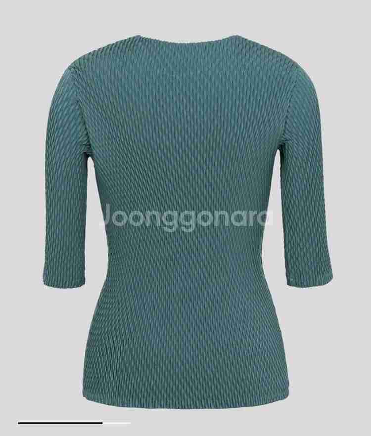 이세이미야케 탑 롬버스 플리츠 탑 블라우스 블루 그린--1