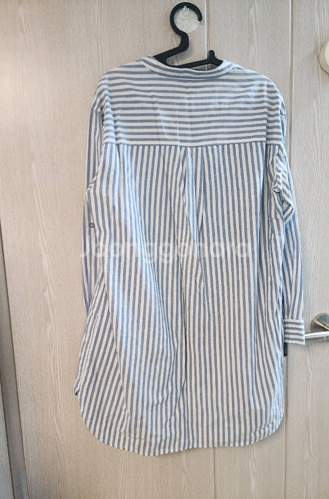 스트라이프 롤업 롱셔츠 XL--1