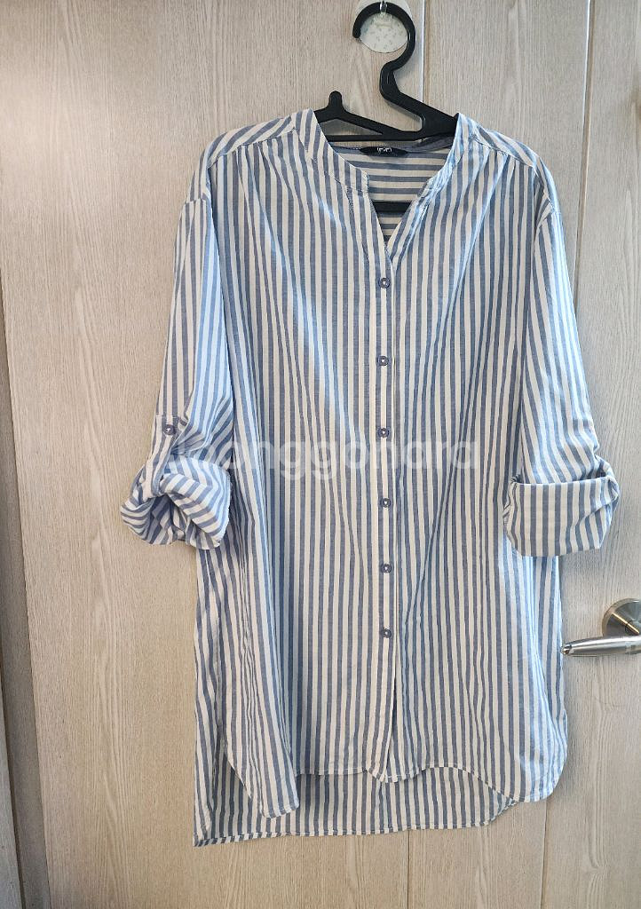 스트라이프 롤업 롱셔츠 XL--2