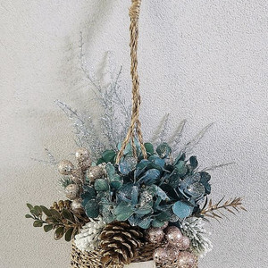 새상품)펄수국 겨울조화 벽걸이 큰바구니 인테리어소품