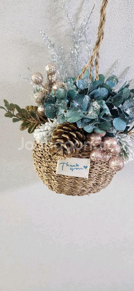 새상품)펄수국 겨울조화 벽걸이 큰바구니 인테리어소품--6