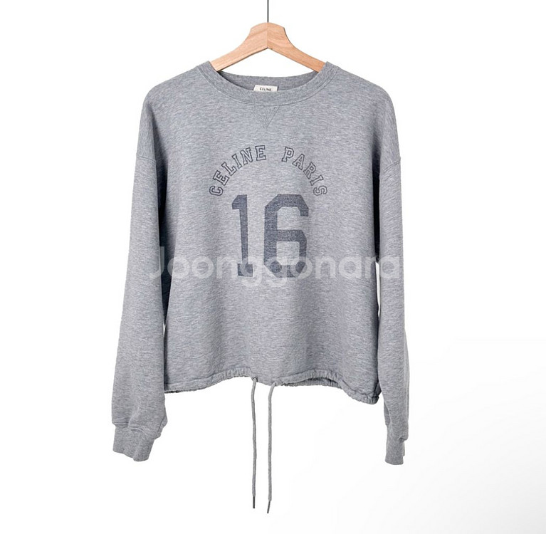 [L] CELINE 셀린느 여성 크롭 캐시미어 밴딩 맨투맨 티셔츠 그레이--0