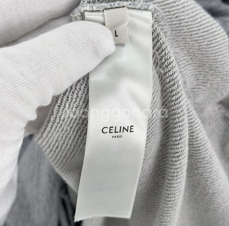 [L] CELINE 셀린느 여성 크롭 캐시미어 밴딩 맨투맨 티셔츠 그레이--5