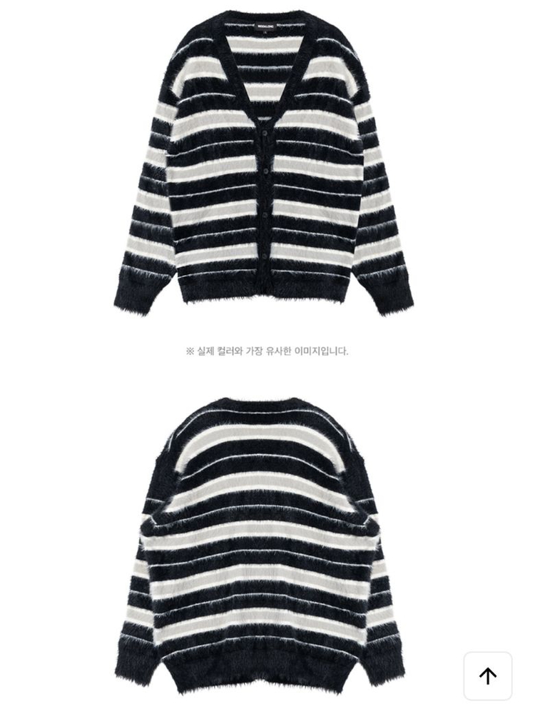 노정의착용 우알롱 스트라이프 가디건 - 블랙 S사이즈 이미지