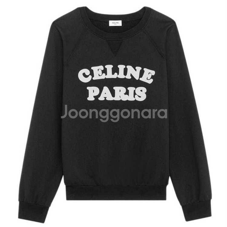 셀린느 벨루어 로고 파리 맨투맨 블랙 정품--0